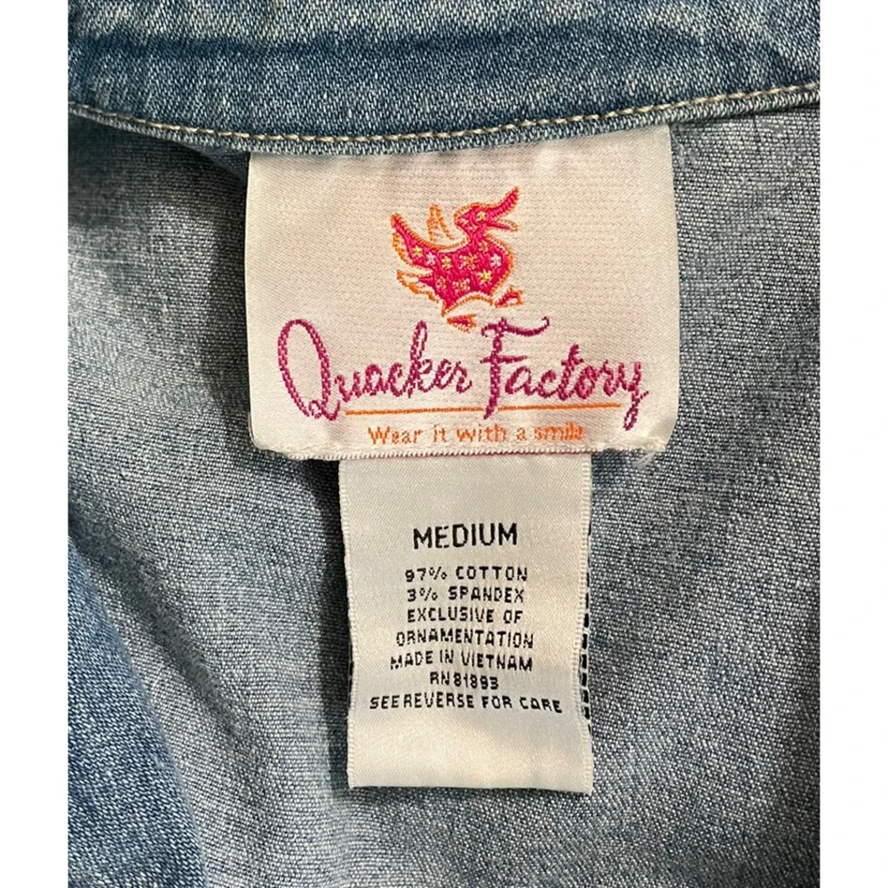 Vtg Quacker Factory Denim Jacket Hearts Medium Rhinestone Embellished Valentines